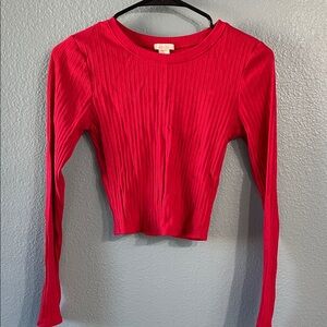 Bozzolo Vibrant Red Long Sleeve Ribbed Top
